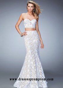 White Lace Strapless Sweetheart 2 PC Evening Gown for Sale