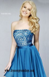 Curvy-Neck Peacock Crystal Beaded 2015 Sherri Hill 1961 Short Bodice Cocktail Dresses