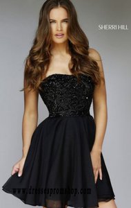 Beaded 2015 Sherri Hill 1954 Strapless Black Bodice Short Prom Dresses