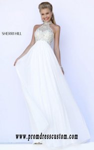 Halter-Neck Ivory Beaded 2015 Sherri Hill 5204 Long Bodice Prom Dresses