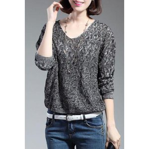 Elegant V-Neck Pure Color Hollow Out Loose Knitwear For Women