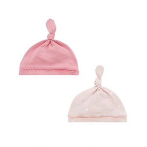 Шапки детские с узелком, расцветка: цветочный принт - 2 шт. в упаковке