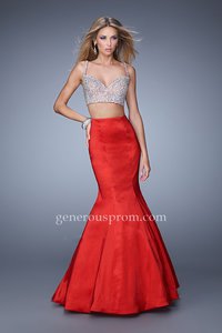 Beaded Mermaid La Femme 21243 Red Two Piece Prom Dresses