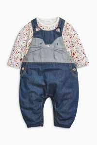 Džínové kalhoty s laclem kočkou a body