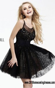 Sherri Hill 21200 Open Back Black/Nude 2016 Jeweled A-Line Bodice Short Lace Homecoming Dresses Custom