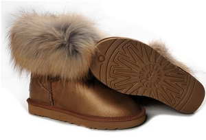 UGG Fox Fur Mini Metallic Gold Bronze