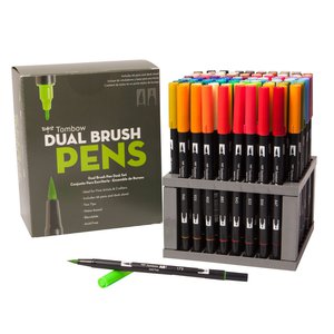 Tombow Dual Brush Pen Art Markers, 96 Color Set with Desk Stand