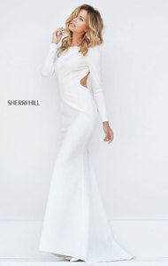 Sherri Hill 50316 Open Back Scoop Neckline Ivory Long Satin Evening Dresses 2016 Long Sleeves