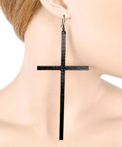 Earrings Extra Large Long Cross Dangle in black or golden