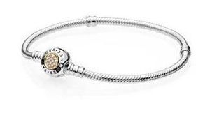 Браслет Pandora серебро с золотом,16 размер,(Moments Two Tone Bracelet with PANDORA Signature Clasp)