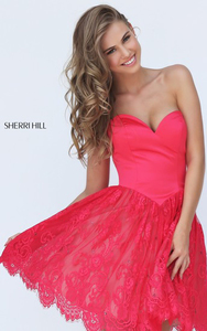 2017 Sexy Sherri Hill 50845 Lace Red Sweetheart Homecoming Gown