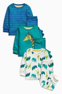 Blue/Green Safari Snuggle Fit Pyjamas Three Pack