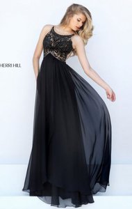 Beaded Embellishments Open Back 2016 Scoop Neckline Black Sleeveless Long Chiffon Prom Dresses