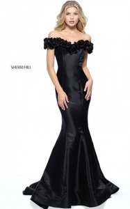 Floral Embellished Cutout Off Shoulder Black Mermaid Dress Sherri Hill 51103