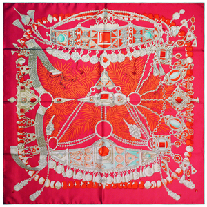 Hermes Silk Carre "Parures Precieuses" red-pink