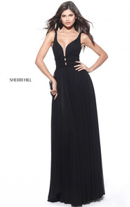 2017 Sherri Hill 51183 Black Plunging Square Back Long Party Dress Beaded