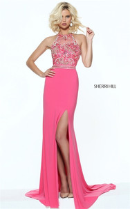 2017 Fuchsia/Multi Embellished Halter Slit Prom Dress By Sherri Hill 50959