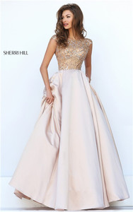 Long Sherri Hill 32359 Nude Boat Neck Stone V-Back Prom Gown 2017 Glamorous