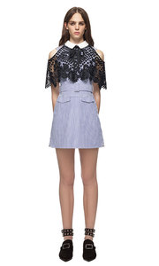 Self Portrait Shirting Lace Cape Mini Dress