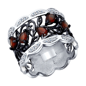 Кольцо из серебра с гранатами и фианитами