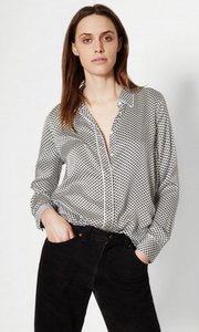 EQUIPMENT KATE MOSS SHILOH SILK SHIRT WITH PIPING NATURE WHITE / TRUE BLACK TINY STARS PRINT