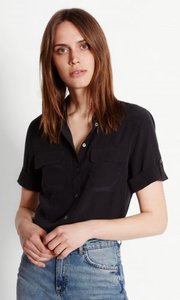 EQUIPMENT SHORT SLEEVE SLIM SIGNATURE SILK SHIRT TRUE BLACK