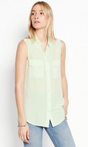 EQUIPMENT SLEEVELESS SLIM SIGNATURE SILK SHIRT WHITE JADE