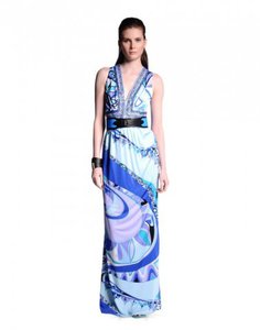 EMILIO PUCCI Tragara Print Sleeveless Evening Gown Blue