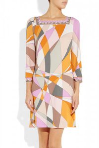 EMILIO PUCCI Square Neck Orange Geometric Print Dress