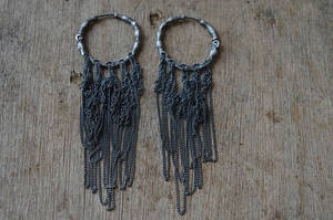 moth rugged sterling silver chains hoop earrings