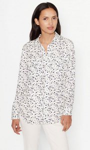 EQUIPMENT SLIM SIGNATURE SILK SHIRT NATURE WHITE /PEACOAT MELANGE DOTS PRINT