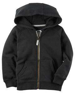 Brushed Fleece Zip-Up Hoodie Black 4T