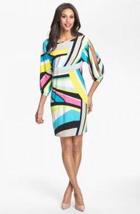 Emilio Pucci Cold Shoulder Colorful Print Shift Dress