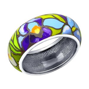 Кольцо с эмалью серебряное с ирисами