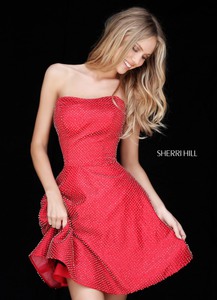 Sherri Hill 51546 Beaded Embellishment 2017 Satin A-Line Homecoming Dresses Strapless Red