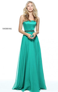 Sherri Hill 51145 Emerald Chiffon Long A Line Evening Gown Style Beads 2017