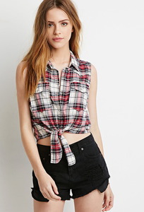 Self-Tie Plaid Shirt