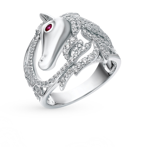 Серебряное кольцо с фианитами и рубинами