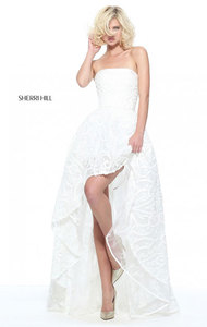 2017 Appliqued Sherri Hill 51208 Ivory Strapless Hi-Low Dress For Juniors