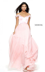 Sherri Hill 50947 Style Off Shoulder Blush Beads 2017 Chiffon Long Ball Gowns