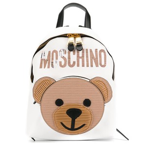 Moschino Paper Bear Womens Medium Leather Backpack White