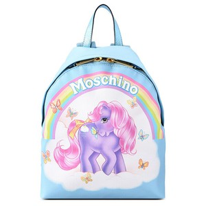 Moschino x My Little Pony Womens Medium Leather Backpack Sky Blue