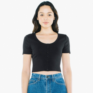 ribbed button short sleeve crop top