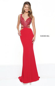 Beaded Long Sherri Hill 50910 Cutout Slim Red Evening Dress For Prom 2017