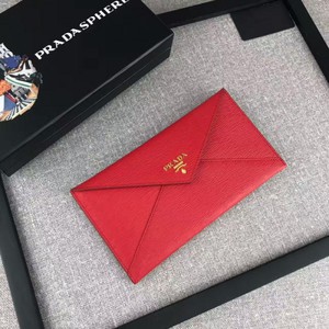 Prada 1MF175 Lettering Logo Leather Wallet In Red