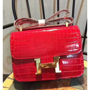 Hermes Constance Bag 23cm Crocodile Leather Gold Hardware In Red