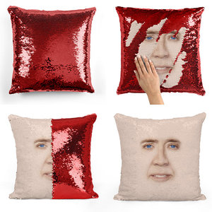 Nicolas Cage face sequin pillow