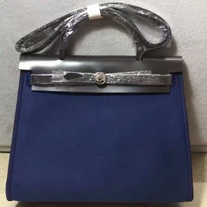 Hermes Herbag Bag Canvas Palladium Hardware In Blue