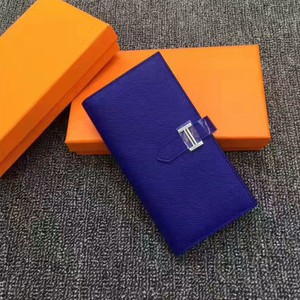 Hermes Bearn Wallet 18cm Epsom Leather Palladium Hardware In Blue