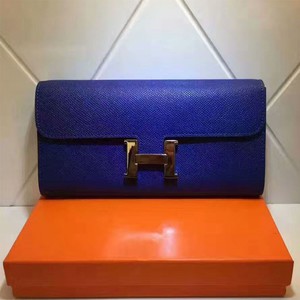 Hermes Constance Wallet 21.5cm Epsom Leather Gold Hardware In Blue